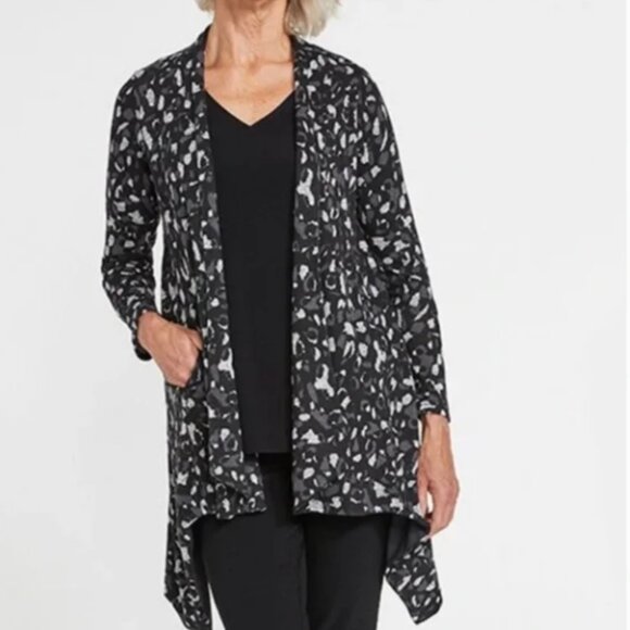 Sympli Cat's Meow Cardigan Patterned Sweater Women's Size XL Grey Black - Picture 14 of 14